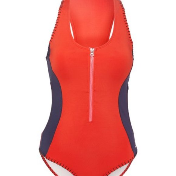 NWT JUICY COUTURE Red Blue LOGO 'Juicy' Zip-Front One-Piece Sporty Swimsuit - Picture 6 of 10